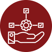 An illustration of a hand holding moving gears